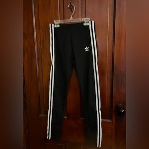 Girls Adidas Black & White 3-Stripe Leggings Size Large